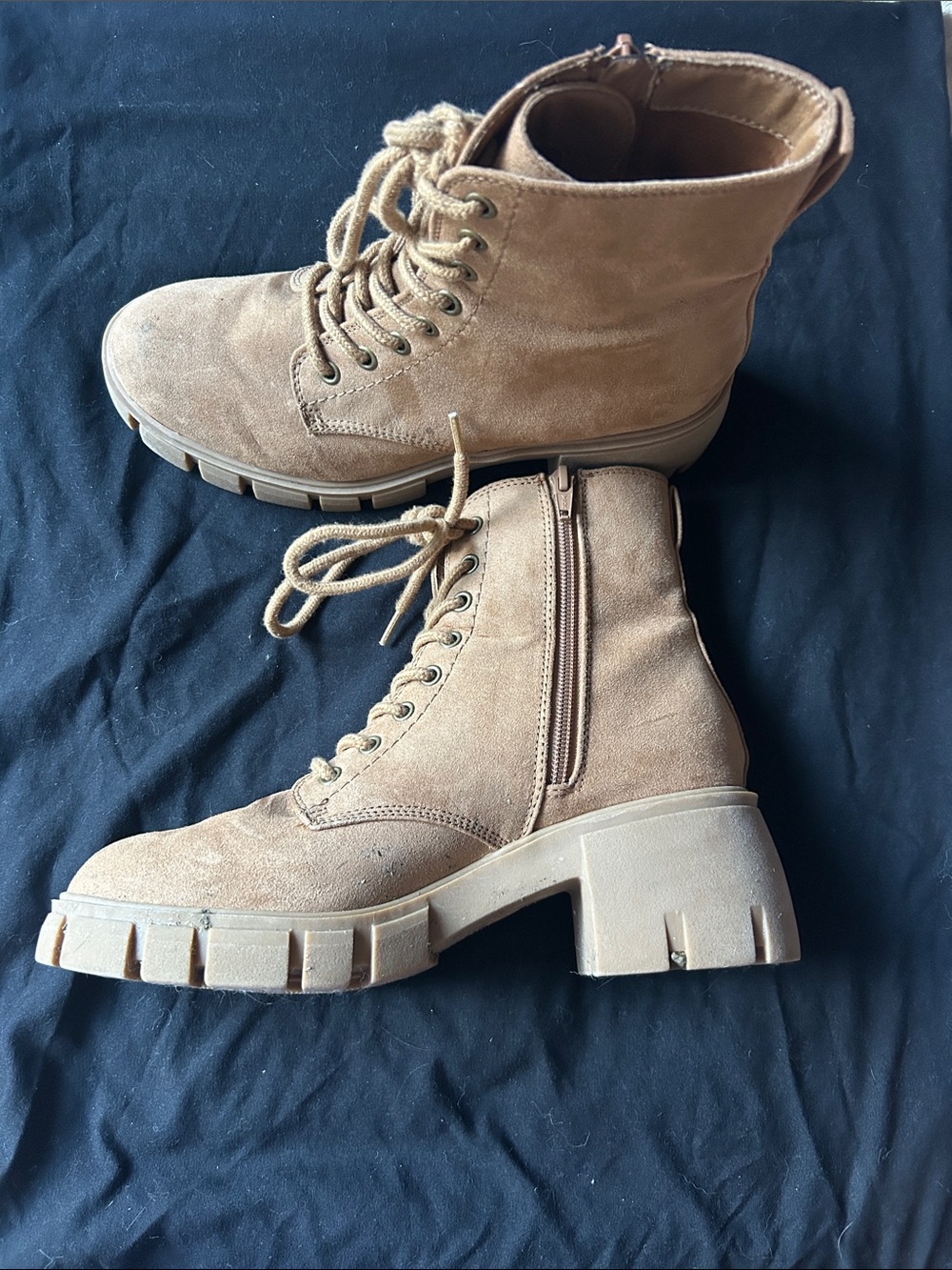 Target Women's Tan Suede Lace-Up Combat Boots with Chunky Sole